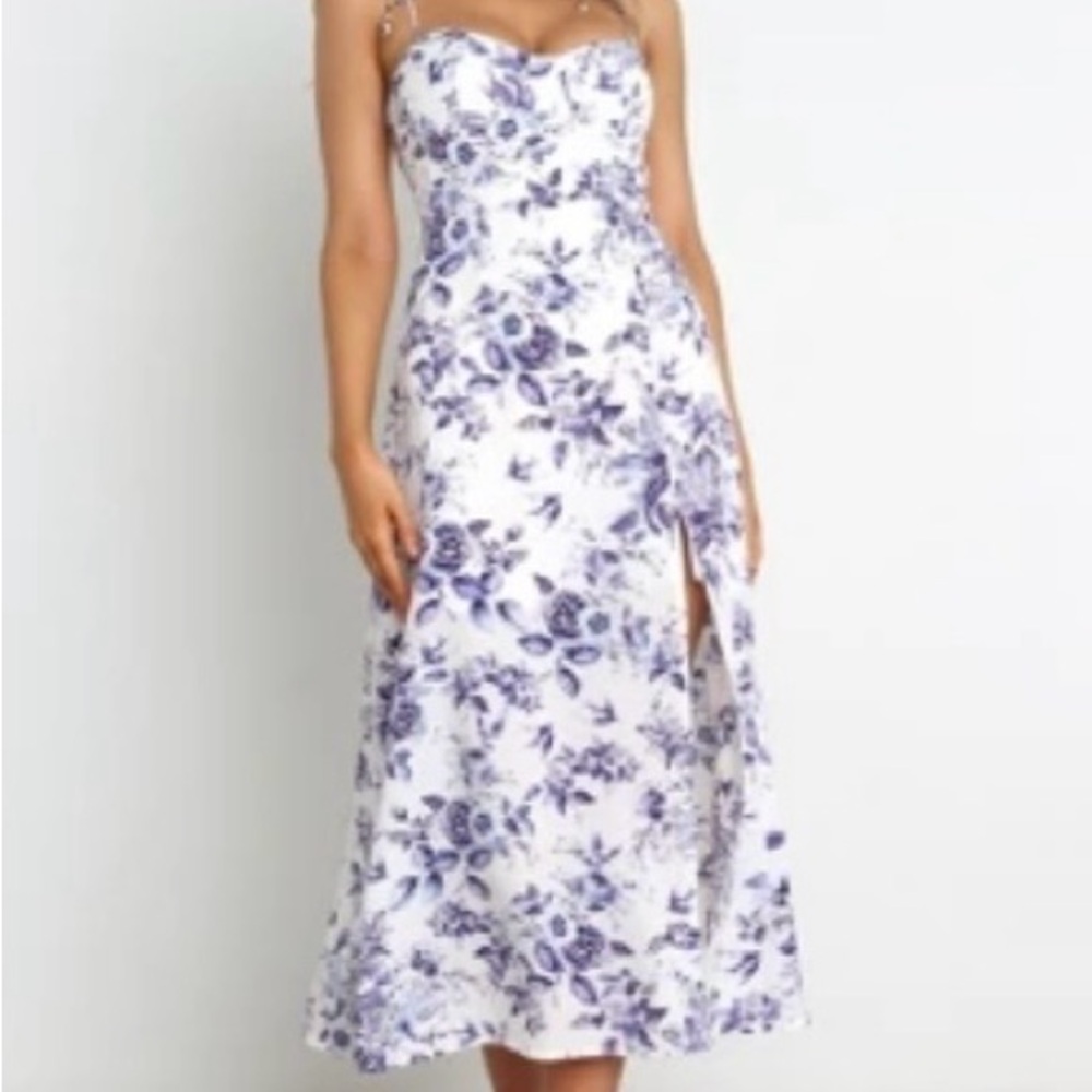 Petal & Pup White and Blue Floral Midi Dress